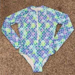 Wonder Nation girls' mermaid long-sleeve zip-front rash guard swimsuit